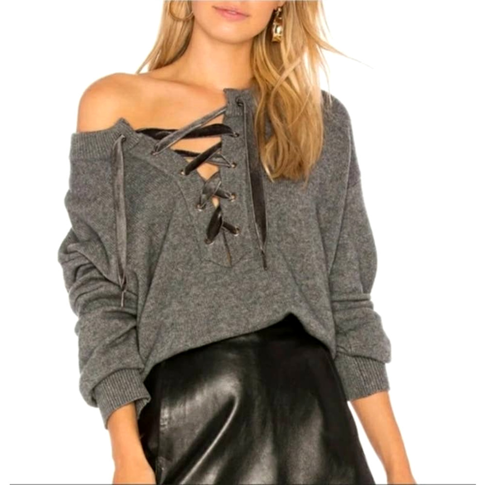 RAILS Cashmere Blend Amelia Lace Up Sweater Grey XS